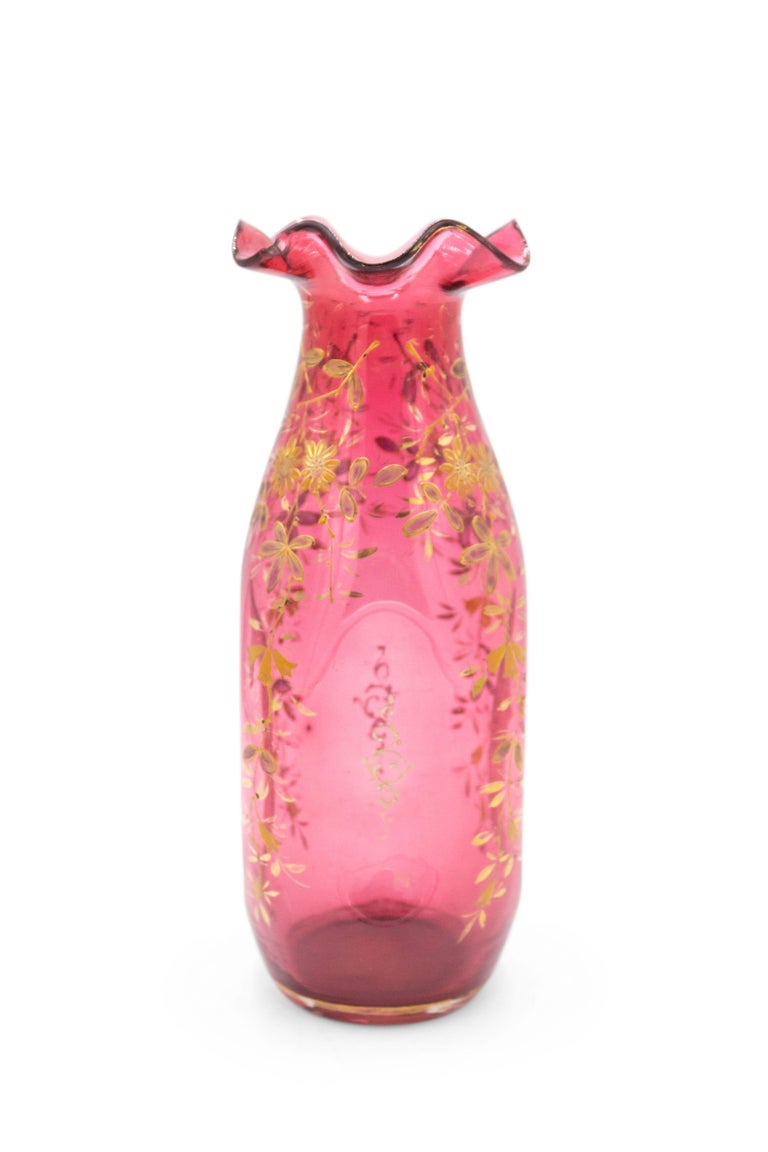 Pair of French Victorian Cranberry Glass Vases For Sale at 1stDibs