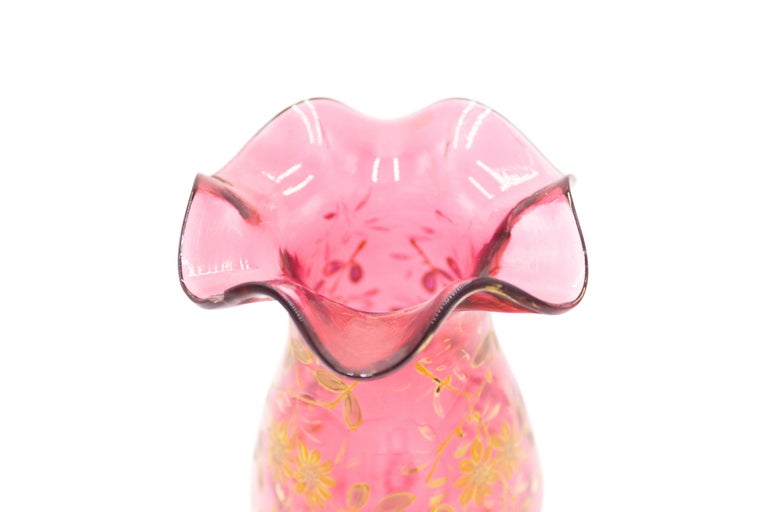 Pair of French Victorian Cranberry Glass Vases For Sale at 1stDibs