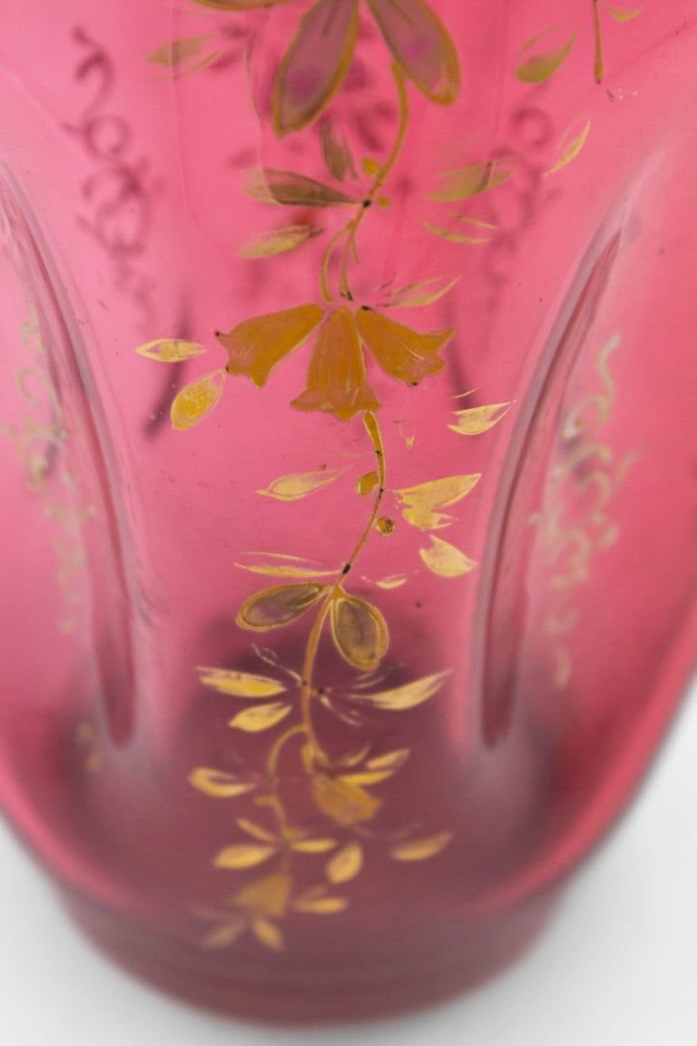 Pair of French Victorian Cranberry Glass Vases For Sale at 1stDibs