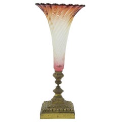 Pair of French Victorian Cranberry Swirl Glass Vases