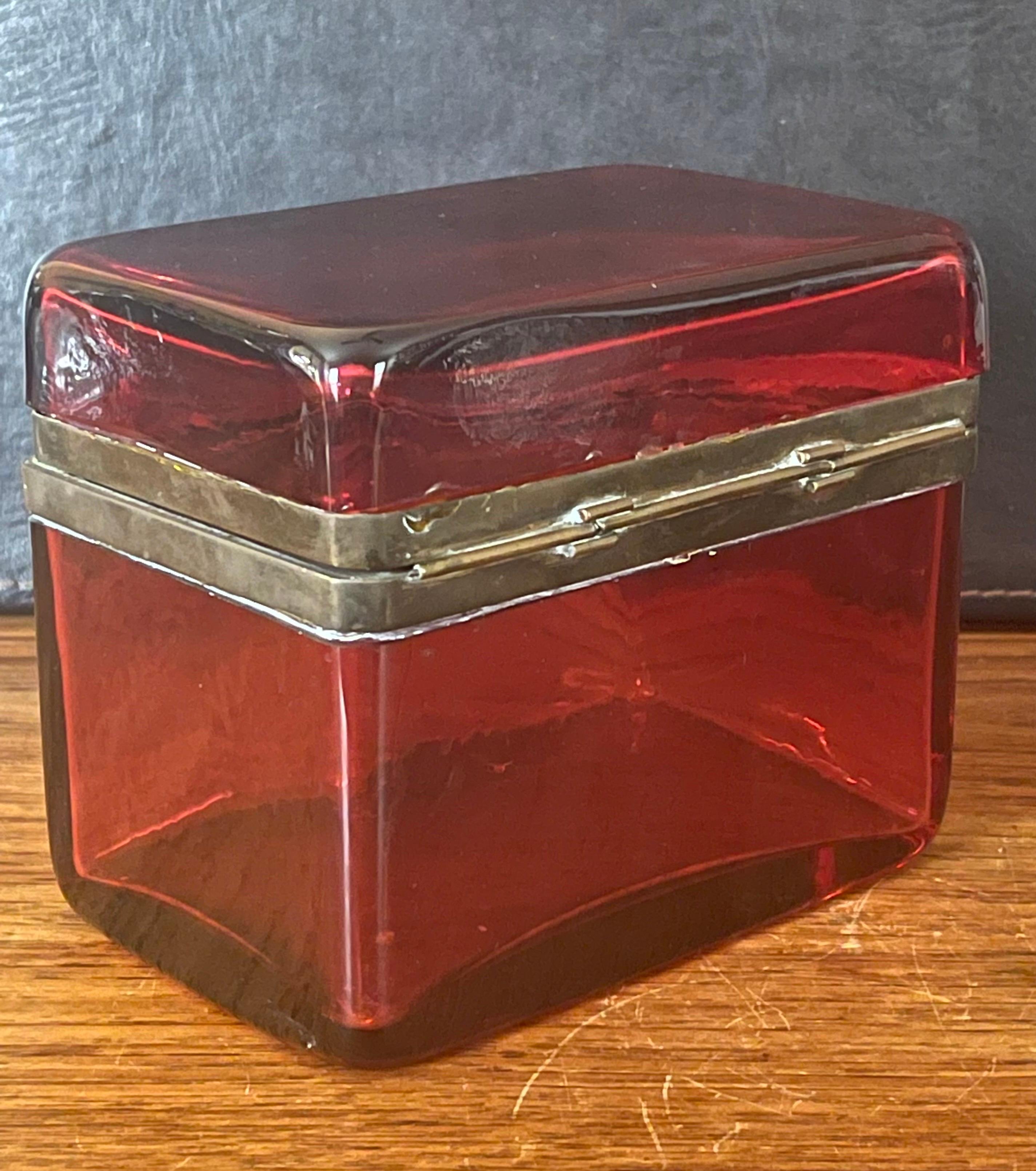Pair of French Victorian Era Cranberry Glass Lidded Trinket Boxes 4
