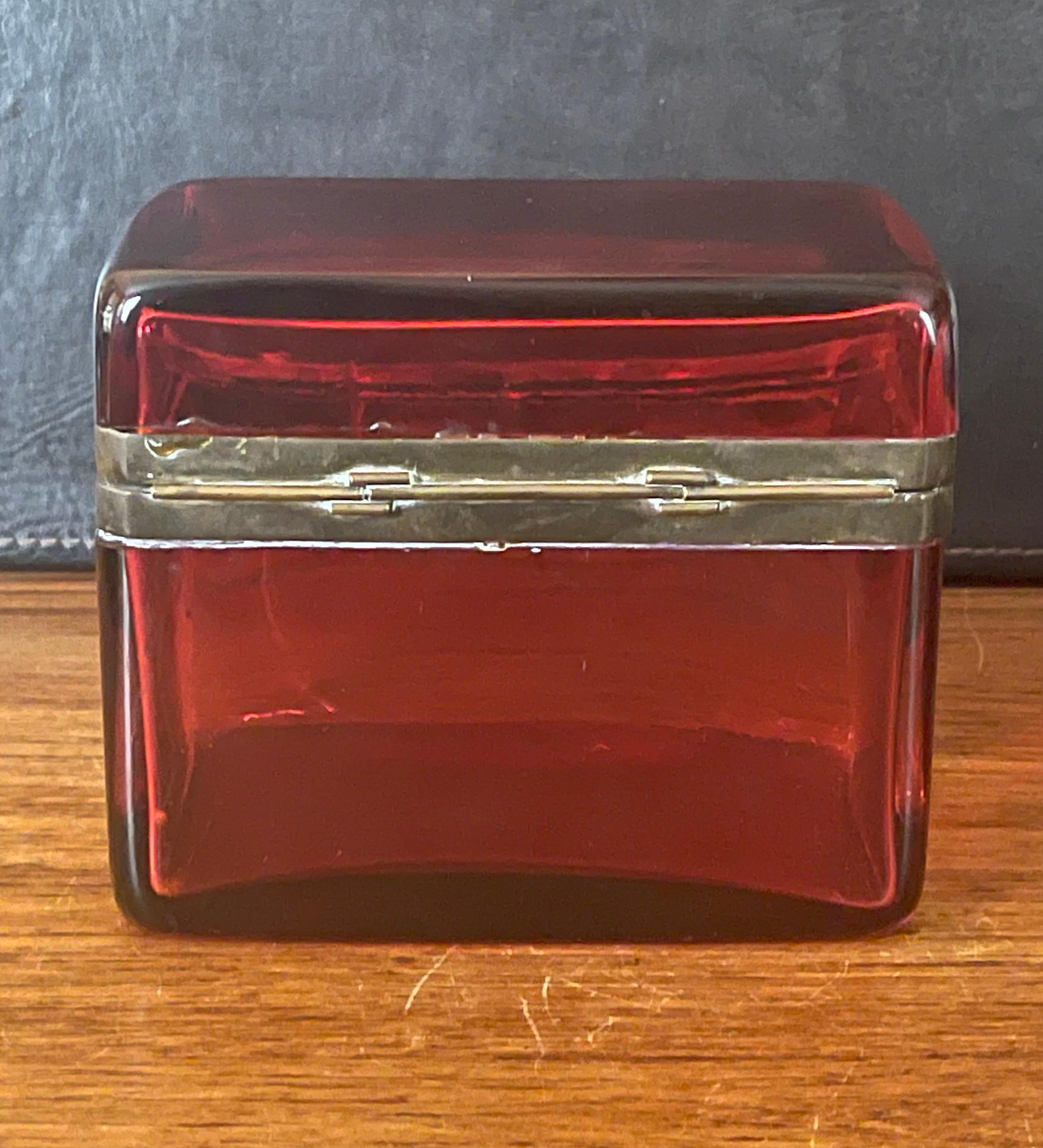 Pair of French Victorian Era Cranberry Glass Lidded Trinket Boxes 5