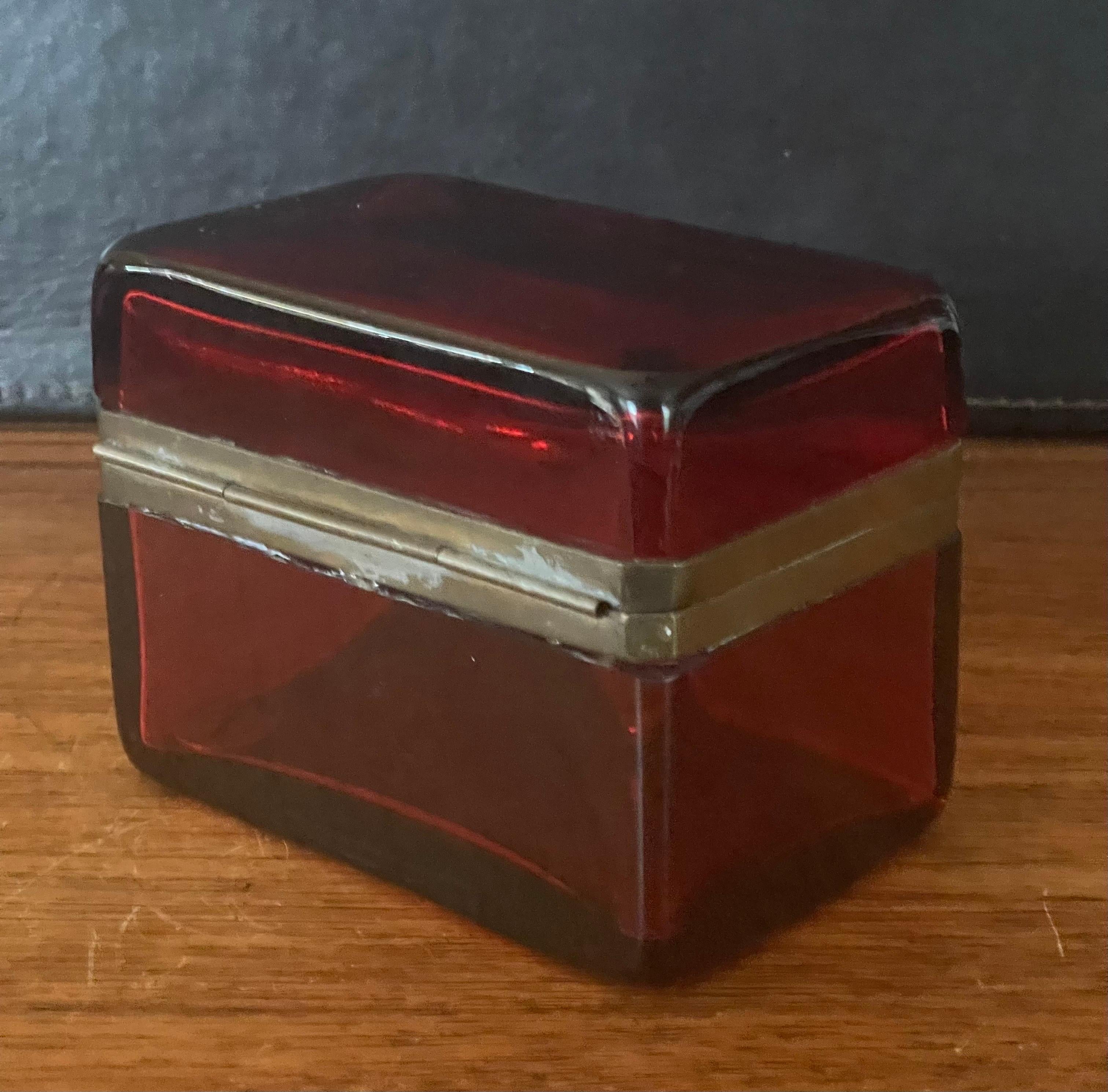 Pair of French Victorian Era Cranberry Glass Lidded Trinket Boxes 9