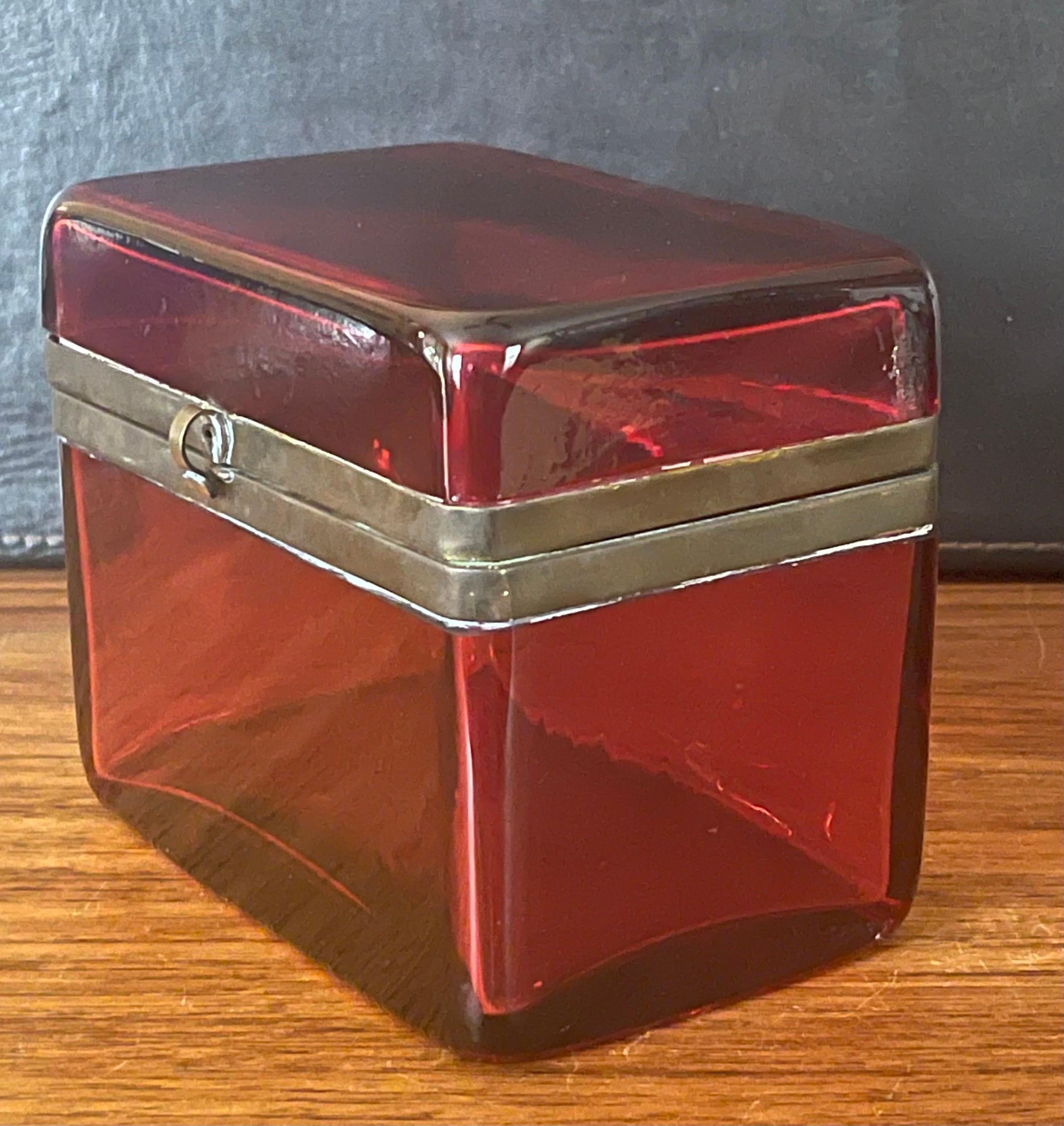 Pair of French Victorian Era Cranberry Glass Lidded Trinket Boxes 2
