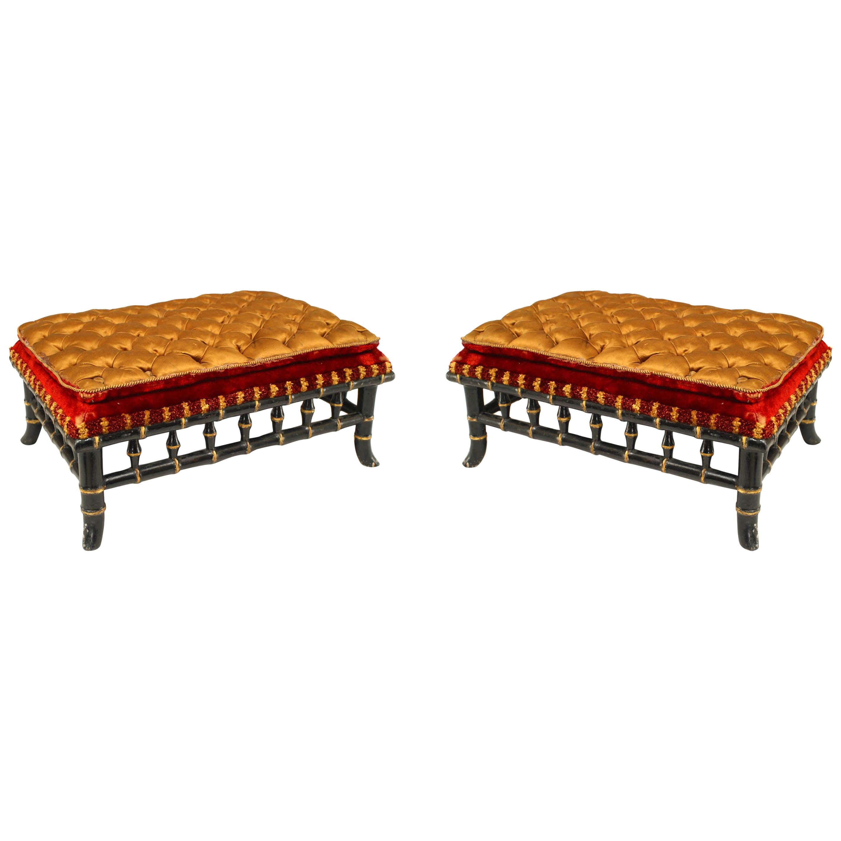 Pair of French Victorian Gold and Red Foot Stools