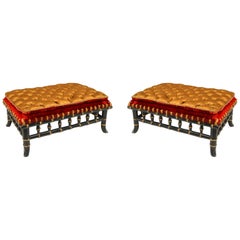 Antique Pair of French Victorian Gold and Red Foot Stools