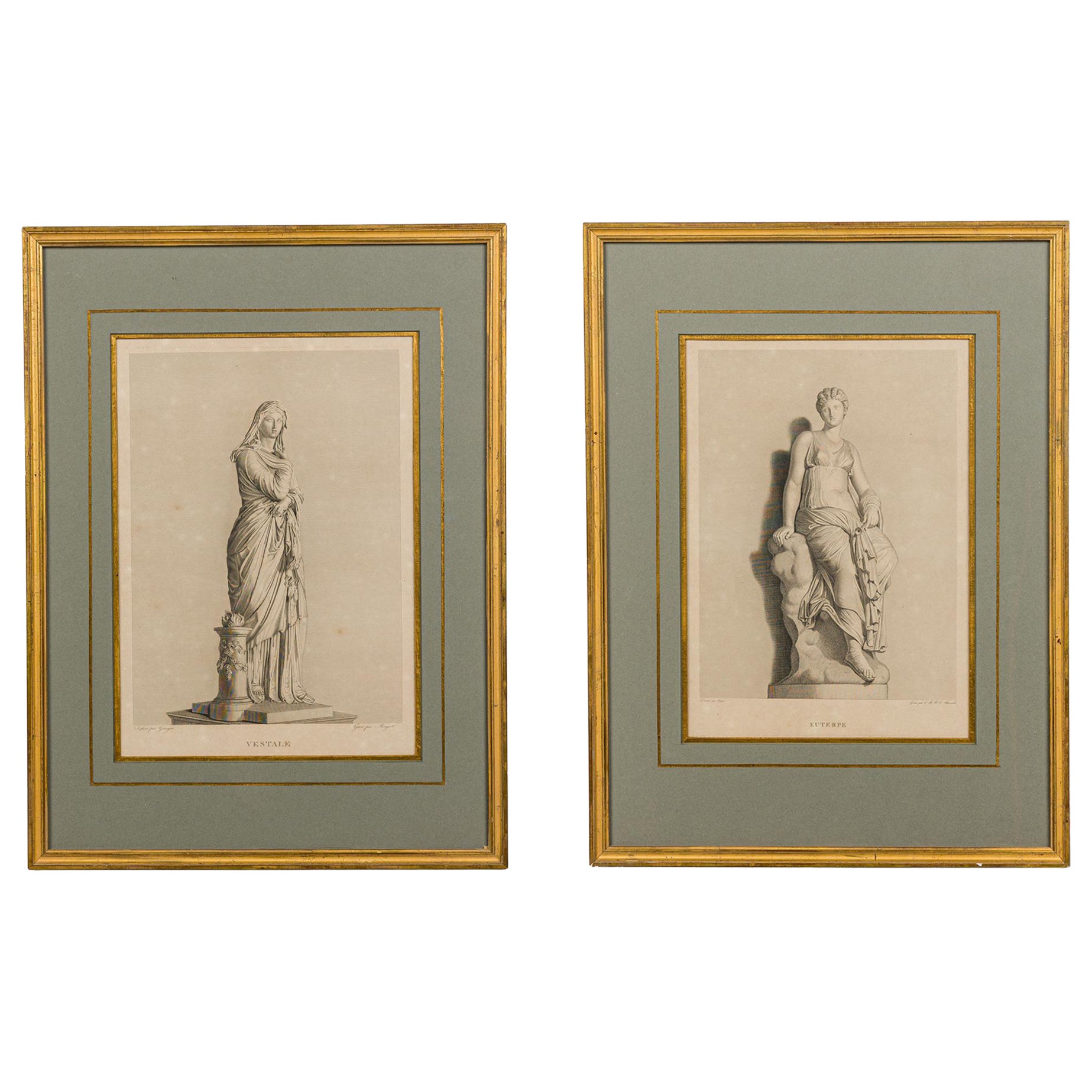 Pair of French Victorian Figural Engraving Prints Titled "Vestale" 
"Euterpe"
