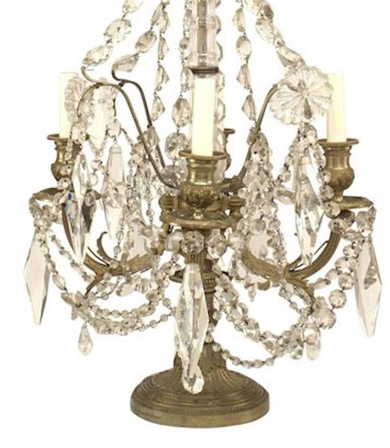 19th Century Pair of French Victorian Bronze and Crystal Candelabras For Sale