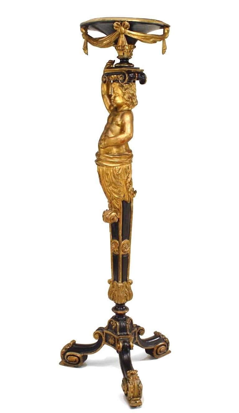 Pair of French Victorian Gilt Cupid Pedestals In Good Condition For Sale In New York, NY