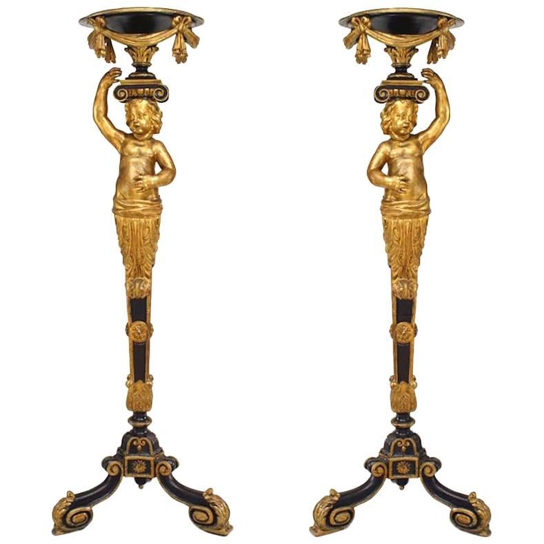Pair of French Victorian Gilt Cupid Pedestals For Sale