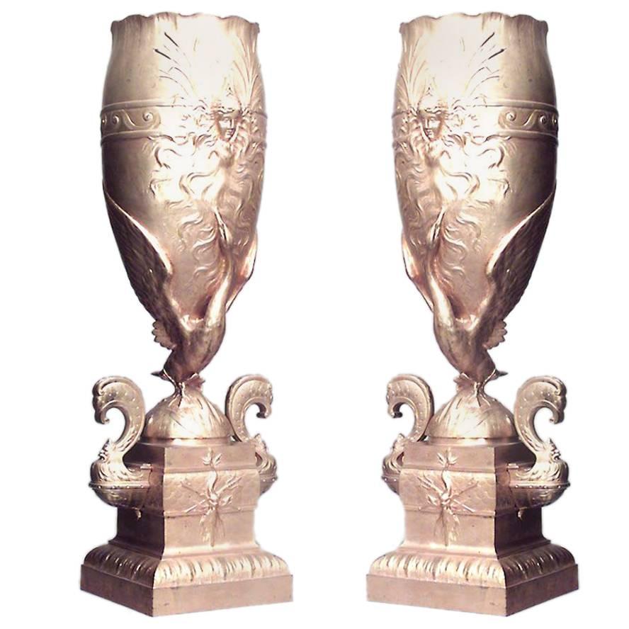 Pair of French Victorian Fugere Gilt Bronze Vases
