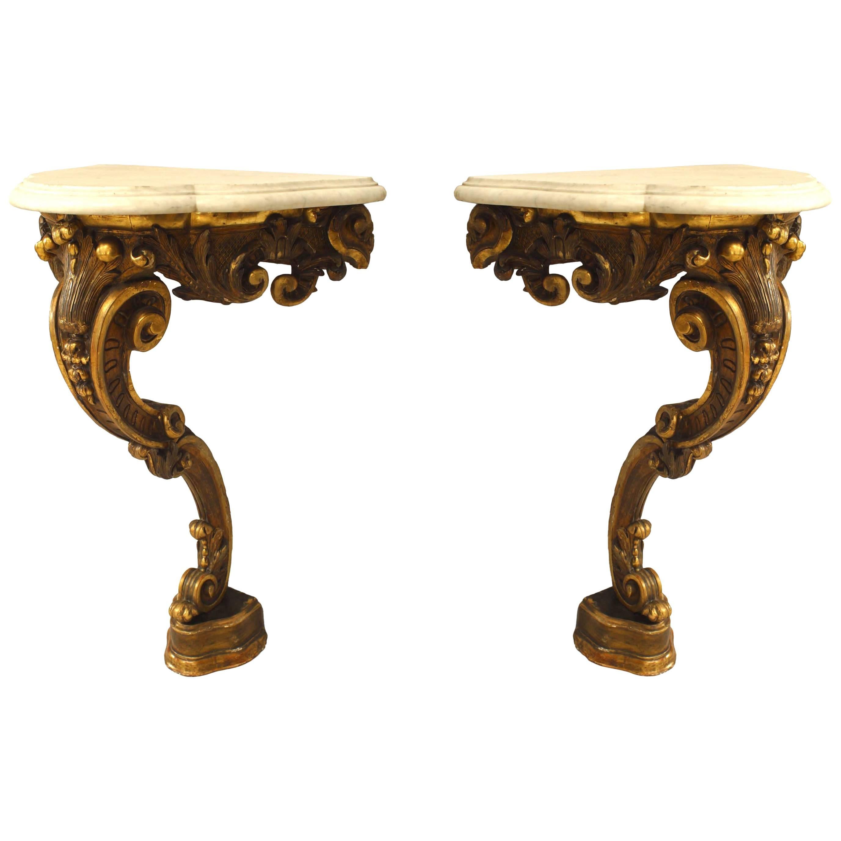 Pair of French Victorian Gilt Carved Bracket Consoles