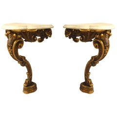 Pair of French Victorian Gilt Carved Bracket Consoles