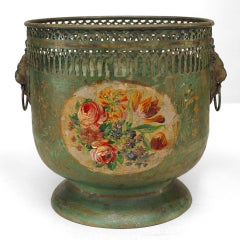 Pair of French Victorian Floral Tole Pots