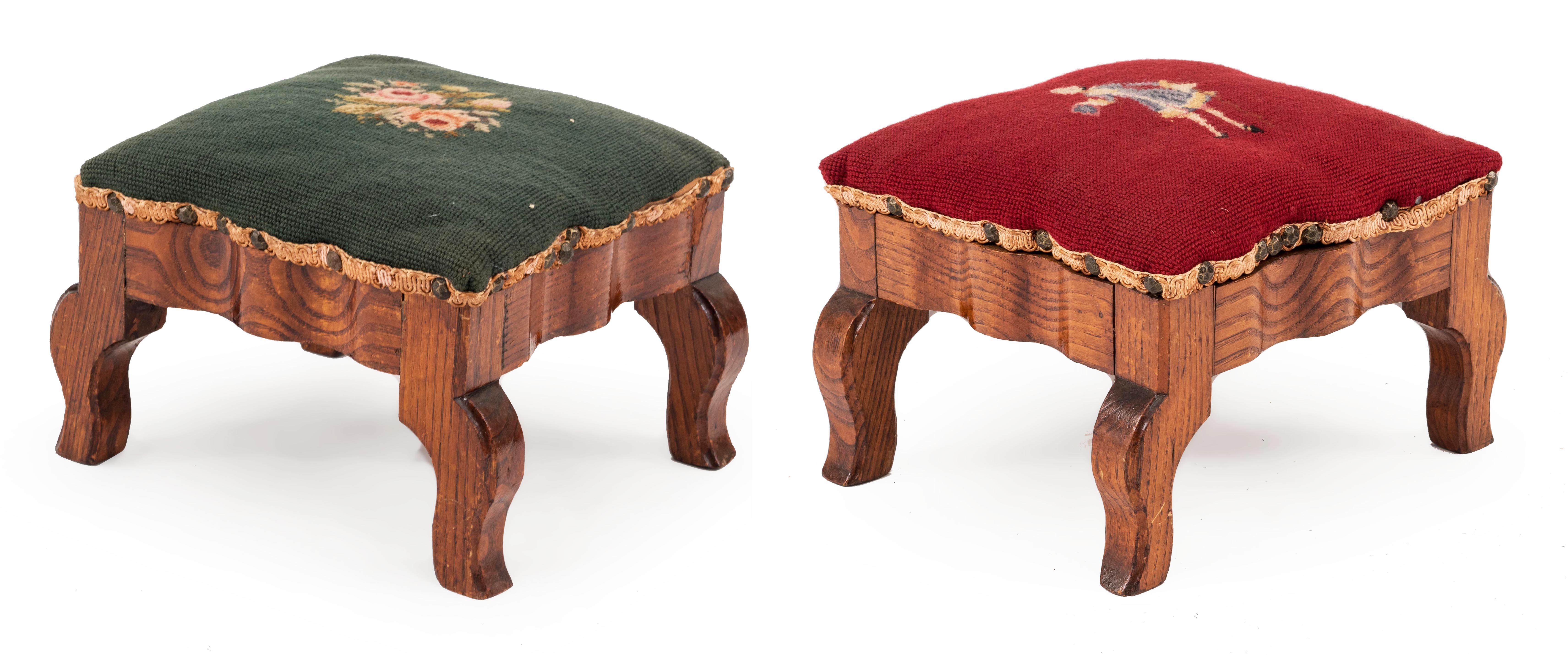 Pair of Married French Victorian Needlepoint Foot Stools For Sale 3