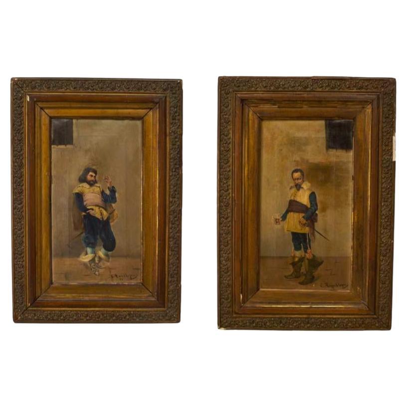 19th Century French Victorian Oil Paintings in Gilt Frames For Sale