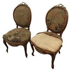 Pair of French Victorian Ormolu Mount Walnut Side Chairs, circa 1860