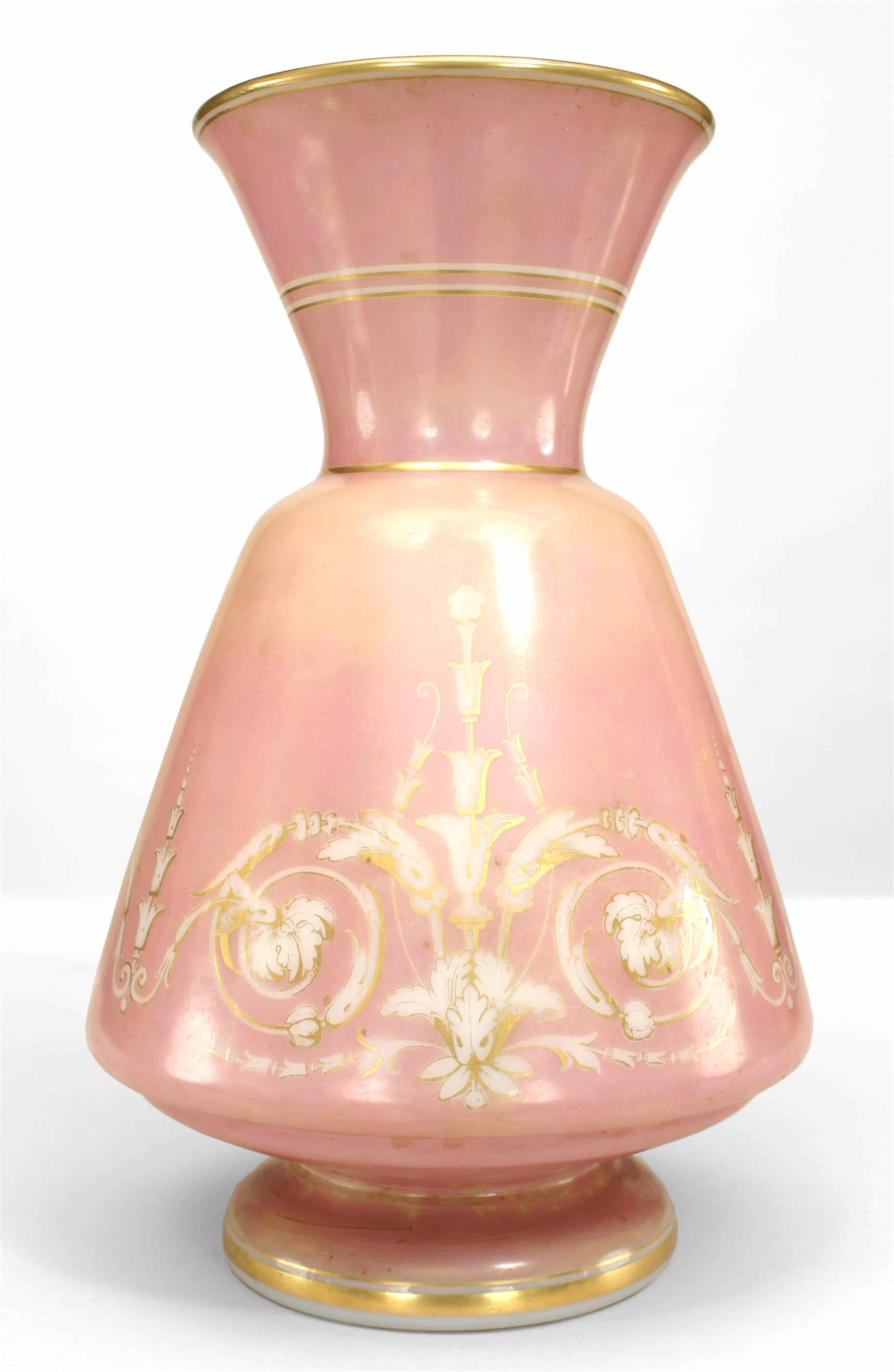 Pair of French Victorian Pink Opaline Glass Vases For Sale 2