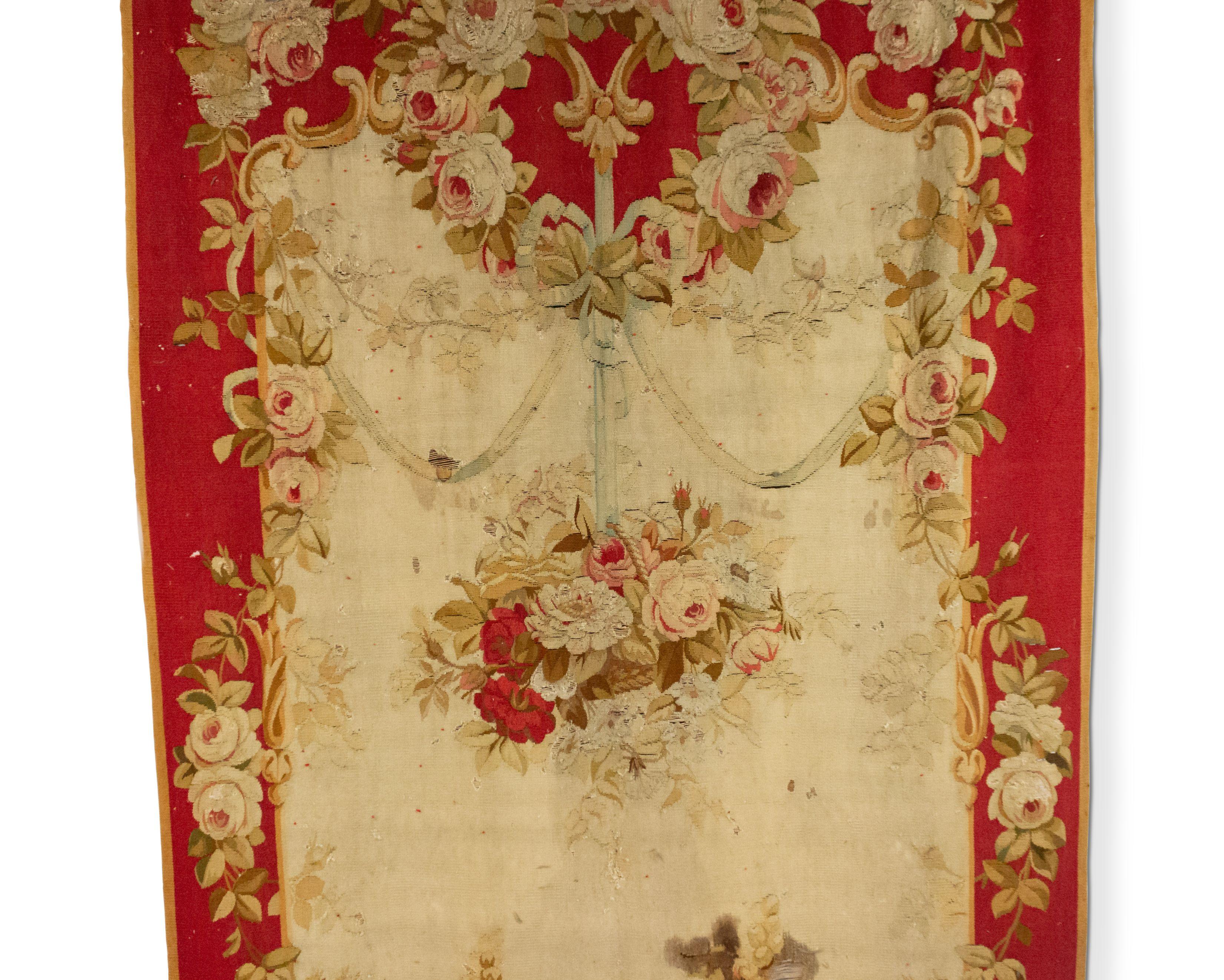 Pair of French Victorian Red Aubusson Wall Hangings For Sale 14