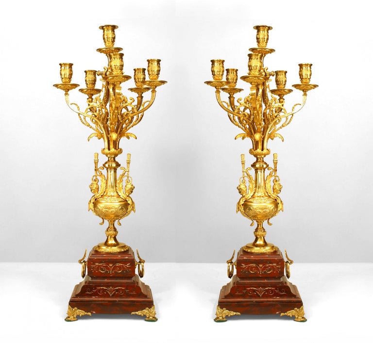 Victorian Rouge Pair of French Victorian Rouge Marble and Bronze Candelabra For Sale at ...