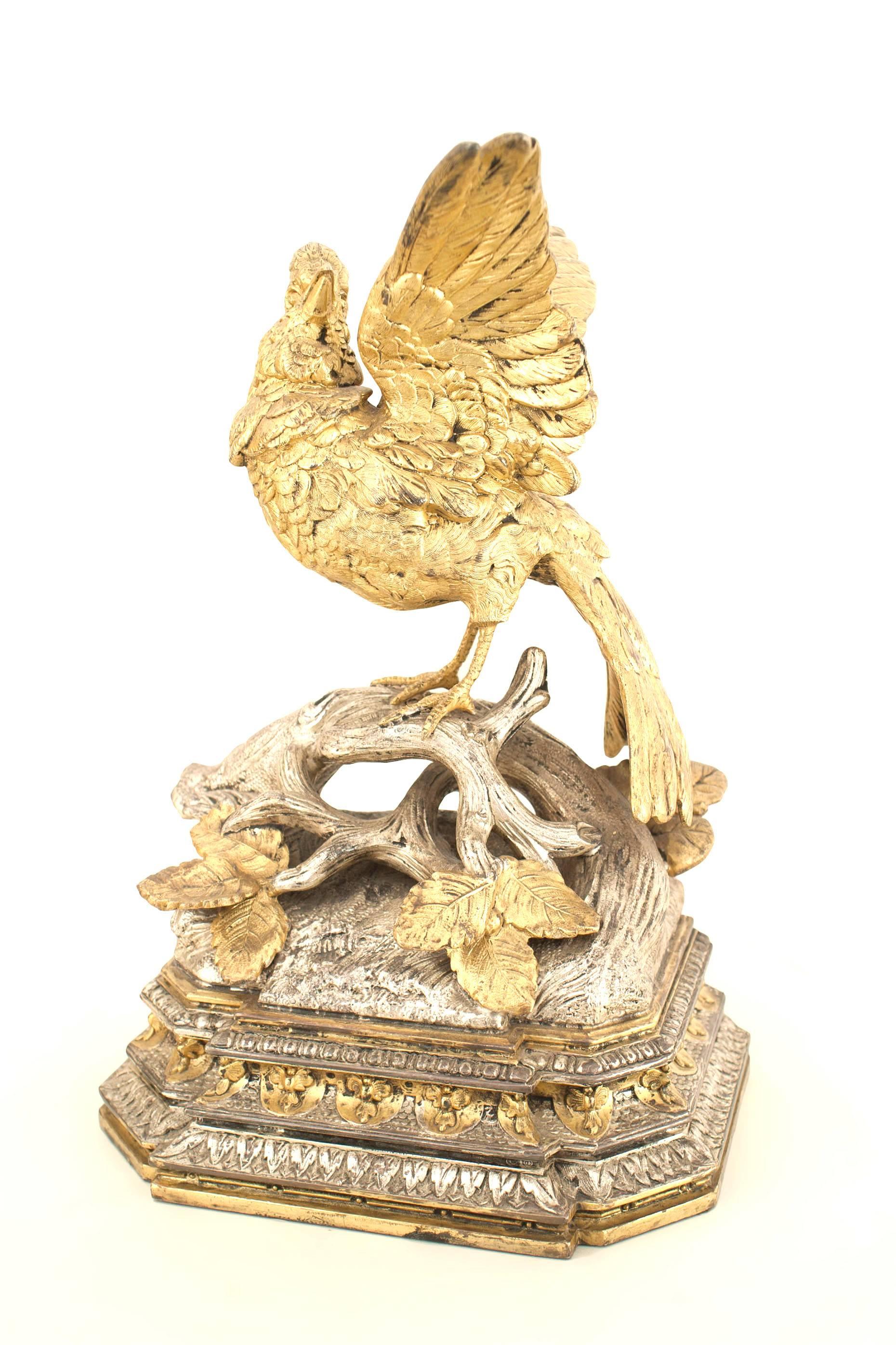 Pair of Victorian Silver and Gilt Birds For Sale 6