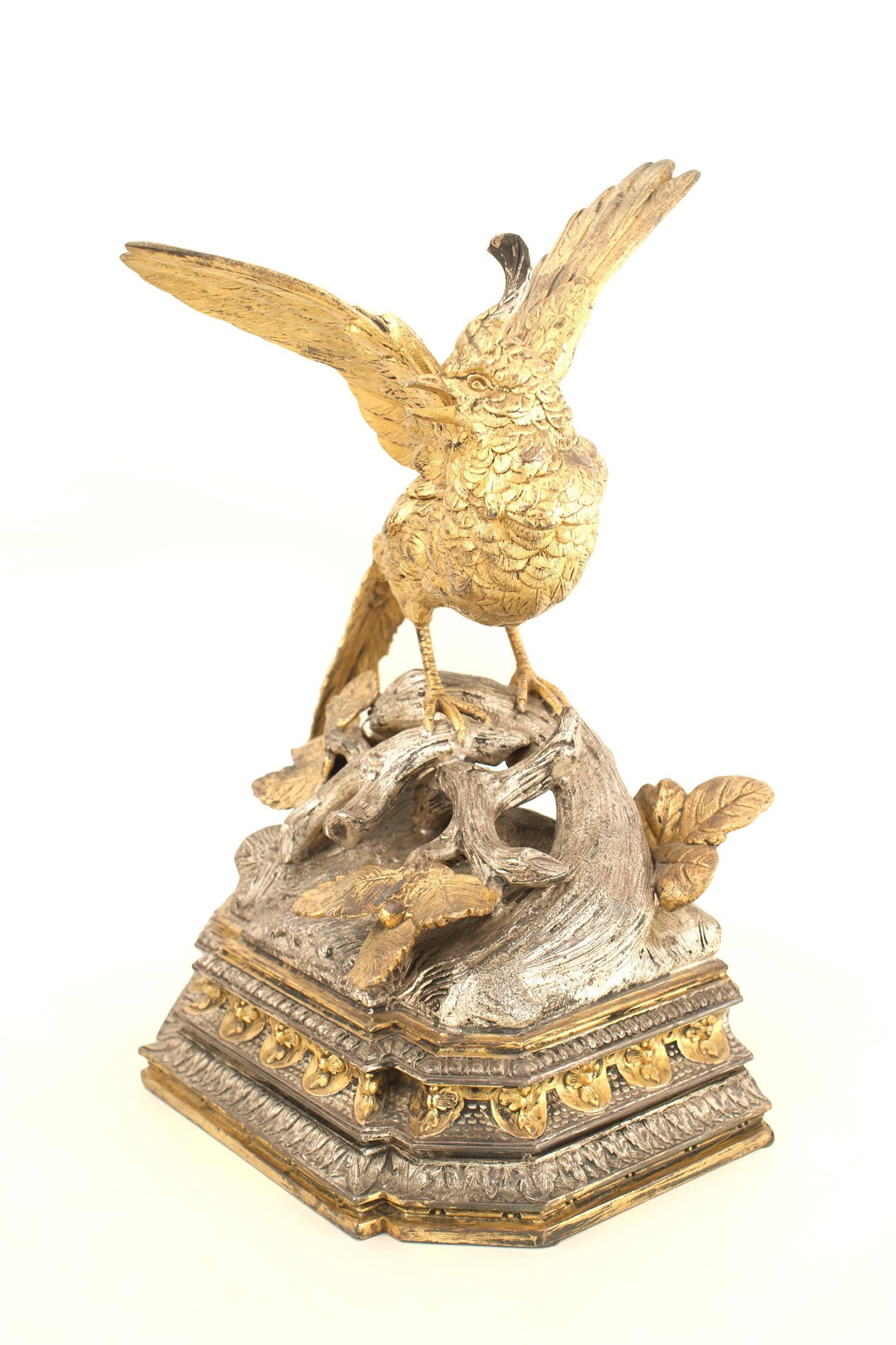 French Pair of Victorian Silver and Gilt Birds For Sale
