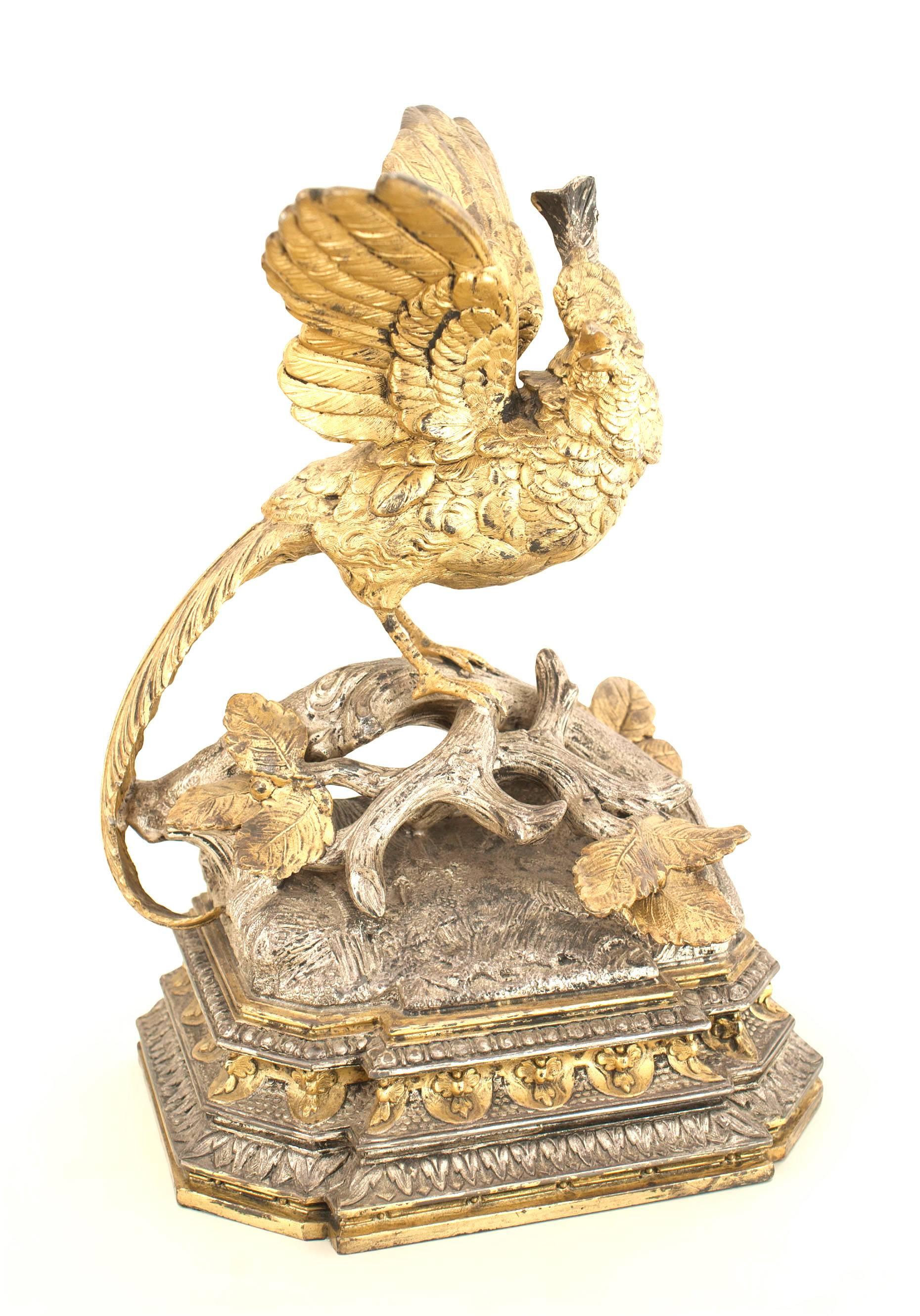 19th Century Pair of Victorian Silver and Gilt Birds For Sale