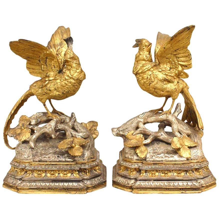 Pair of Victorian Silver and Gilt Birds For Sale