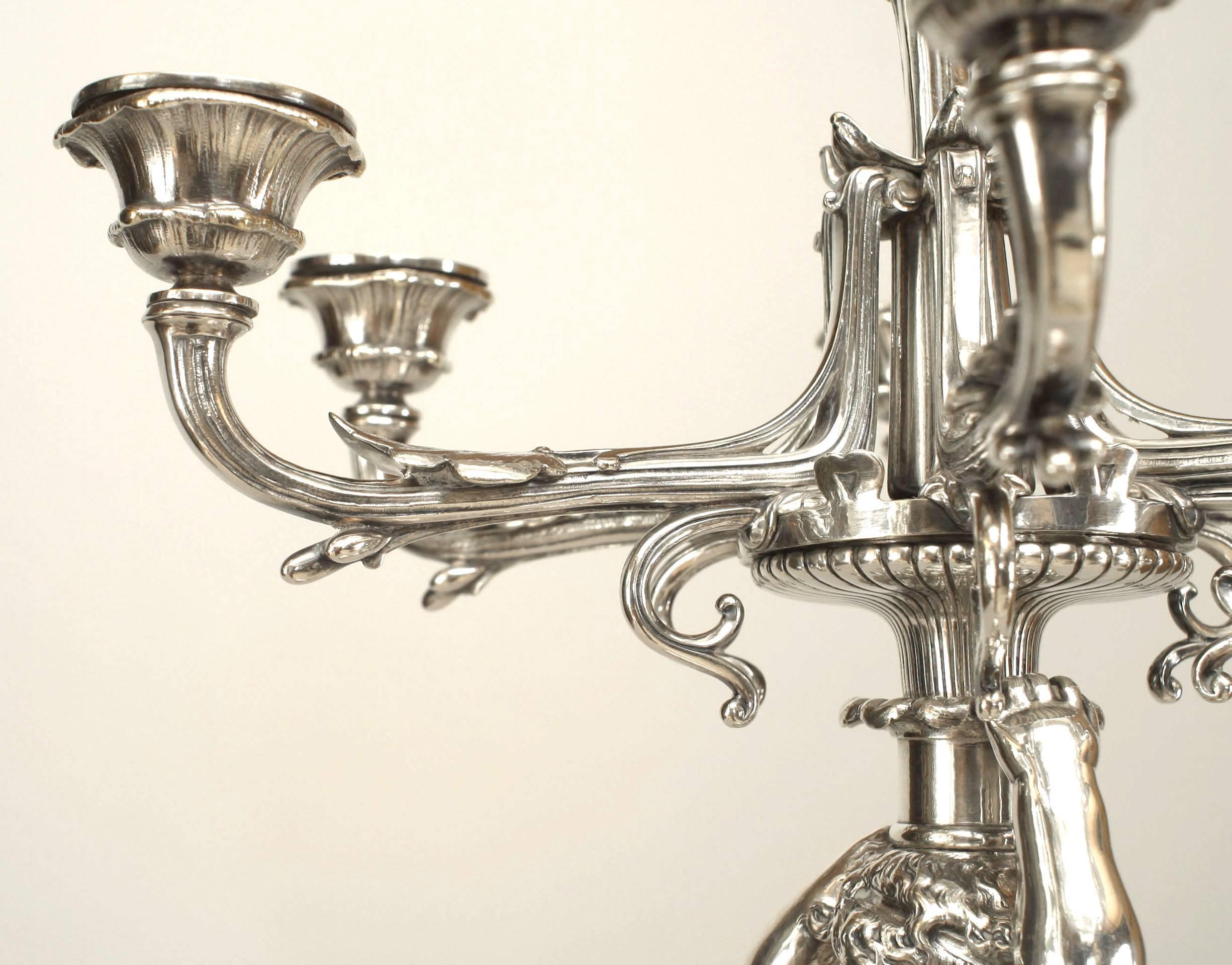 Pair of French Victorian Silver Plated Cupid Candelabras In Good Condition For Sale In New York, NY