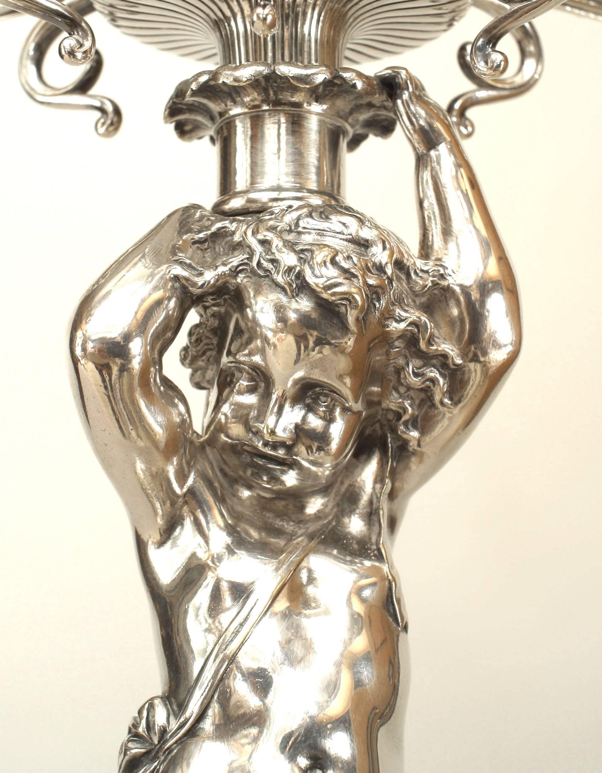 Pair of French Victorian Silver Plated Cupid Candelabras For Sale 1
