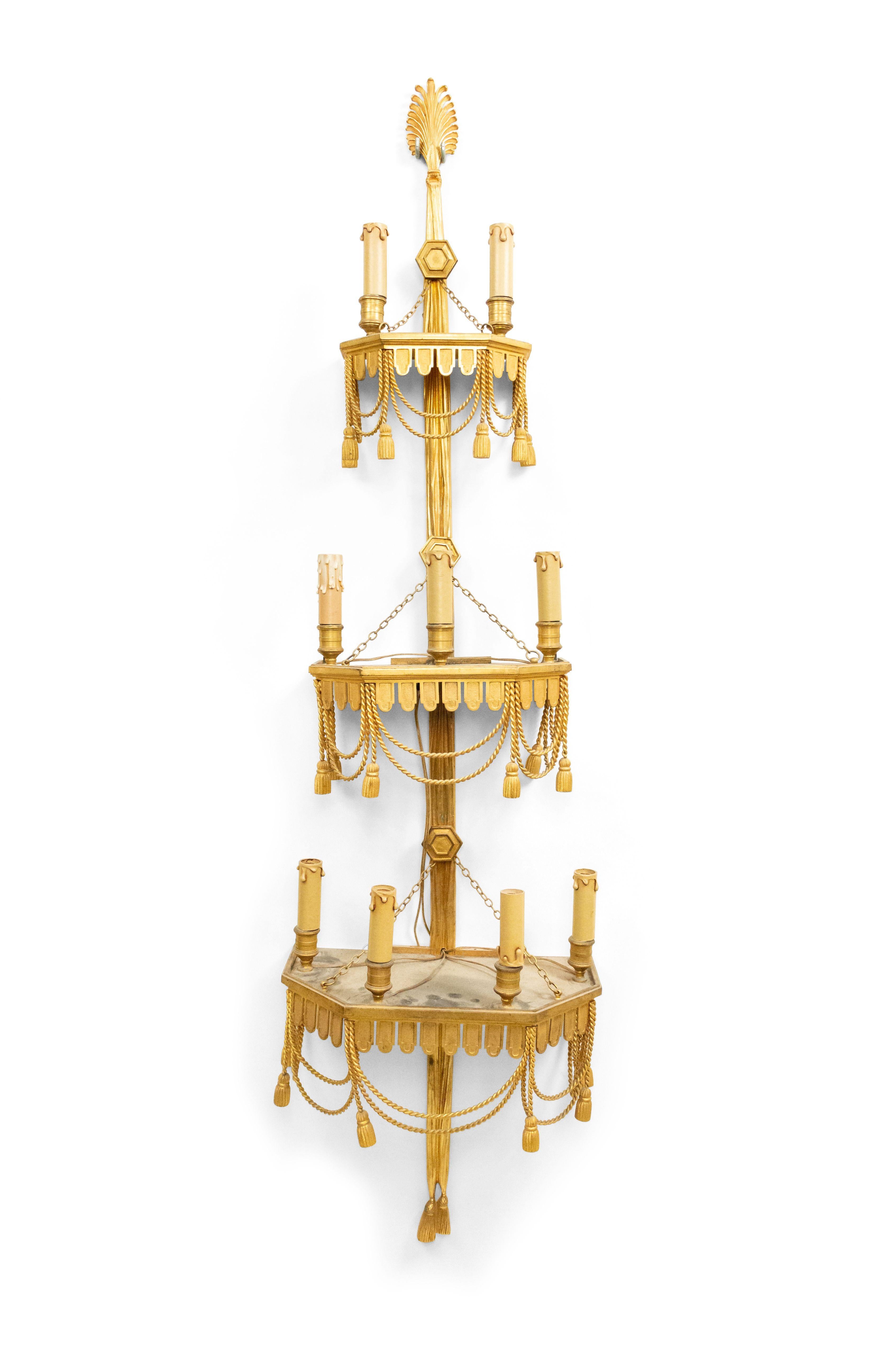 Pair of French Victorian Style Bronze Dore 3-Tier Wall Sconces For Sale 6