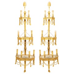 Pair of French Victorian Style Bronze Dore 3-Tier Wall Sconces