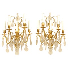 Pair of French Victorian Style Gilt Bronze and Crystal Wall Sconces