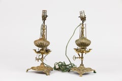 PAIR of French Victorian style gilded bronze fish table lamps