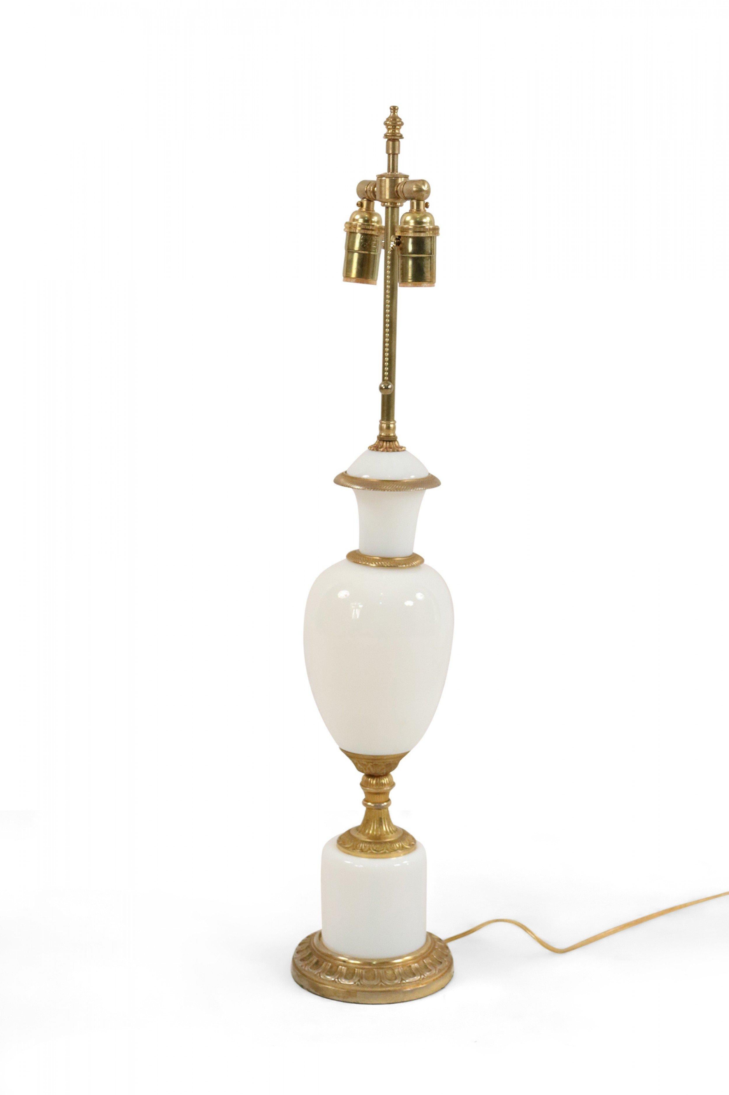Pair of French Victorian Style White Opaline Glass Table Lamps In Good Condition In New York, NY