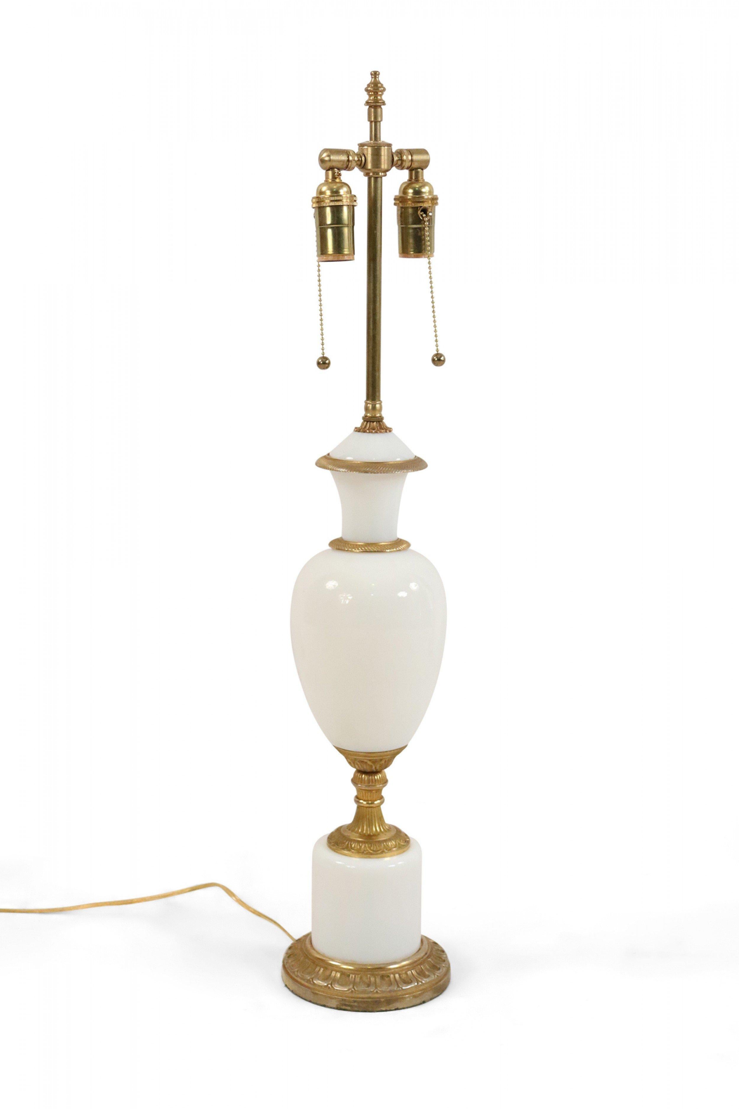 20th Century Pair of French Victorian Style White Opaline Glass Table Lamps