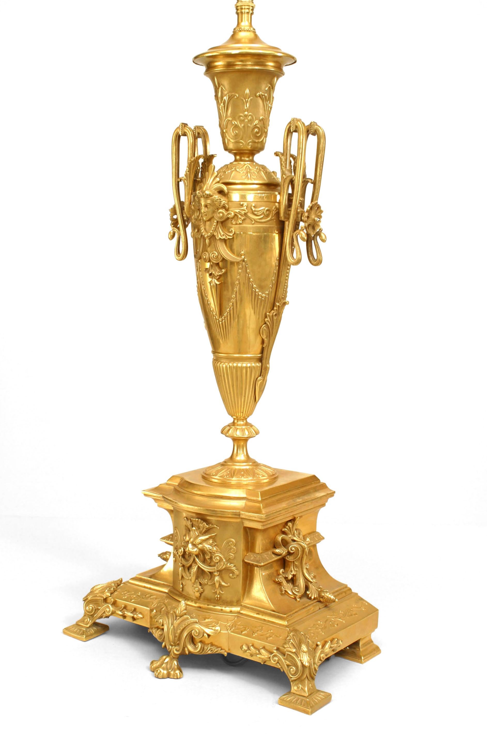 Pair of French Victorian Gilt Bronze Urn Lamps In Good Condition For Sale In New York, NY