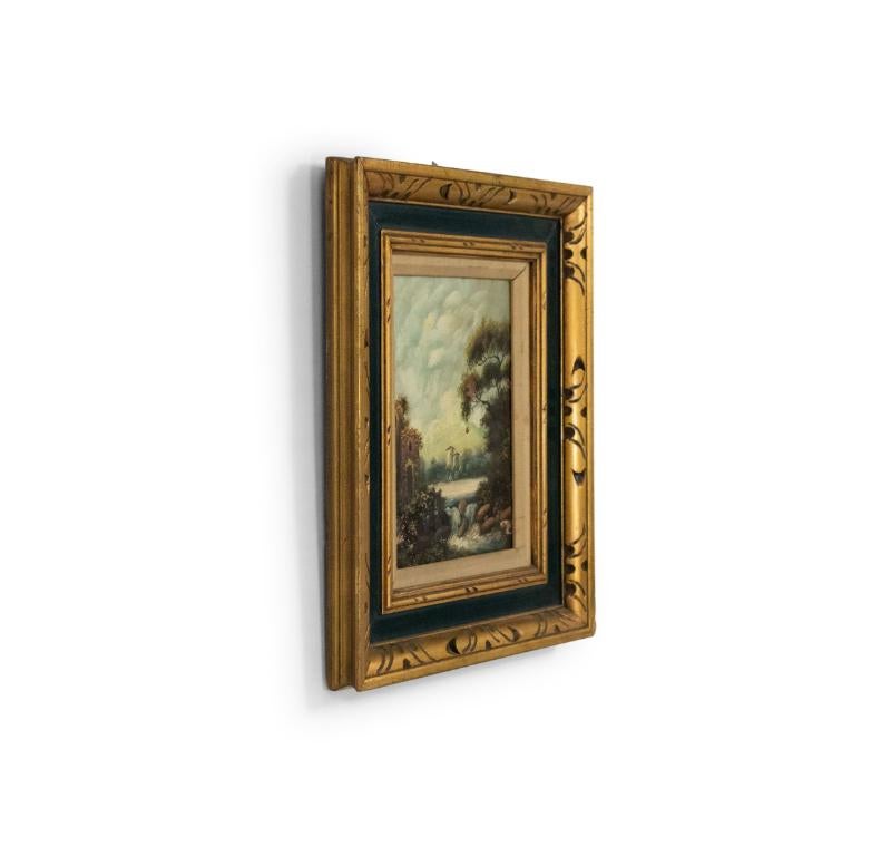 Pareja de Paisajes Verticales Victorianos Franceses de Río Pintado a mano en venta