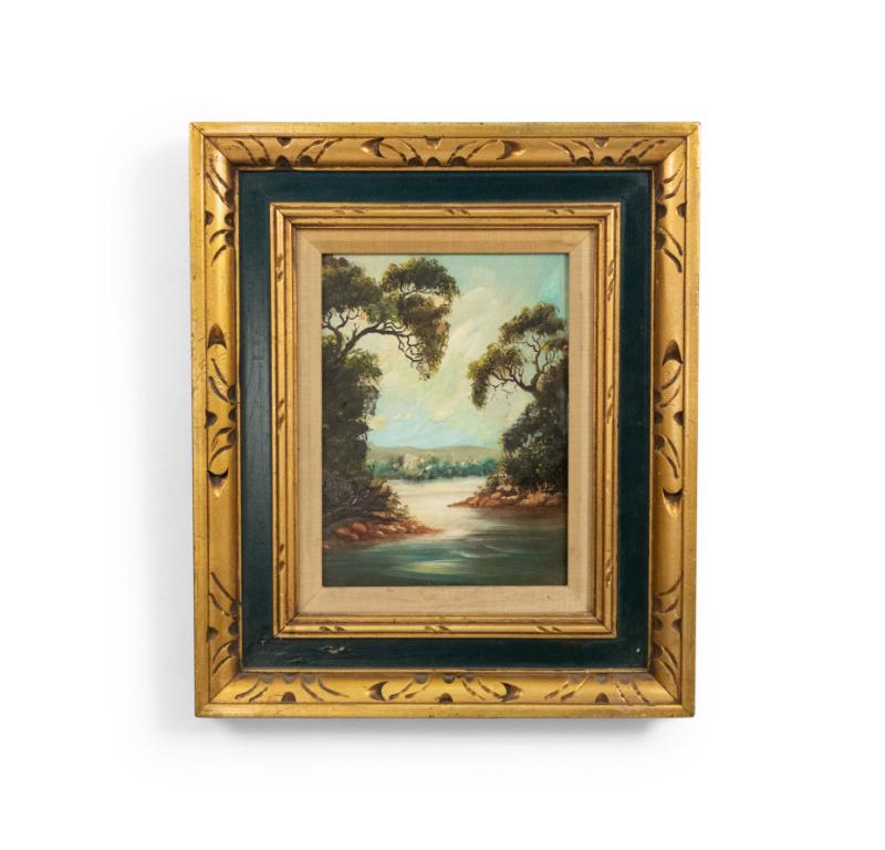 Pareja de Paisajes Verticales Victorianos Franceses de Río en Bueno estado para la venta en Queens, NY