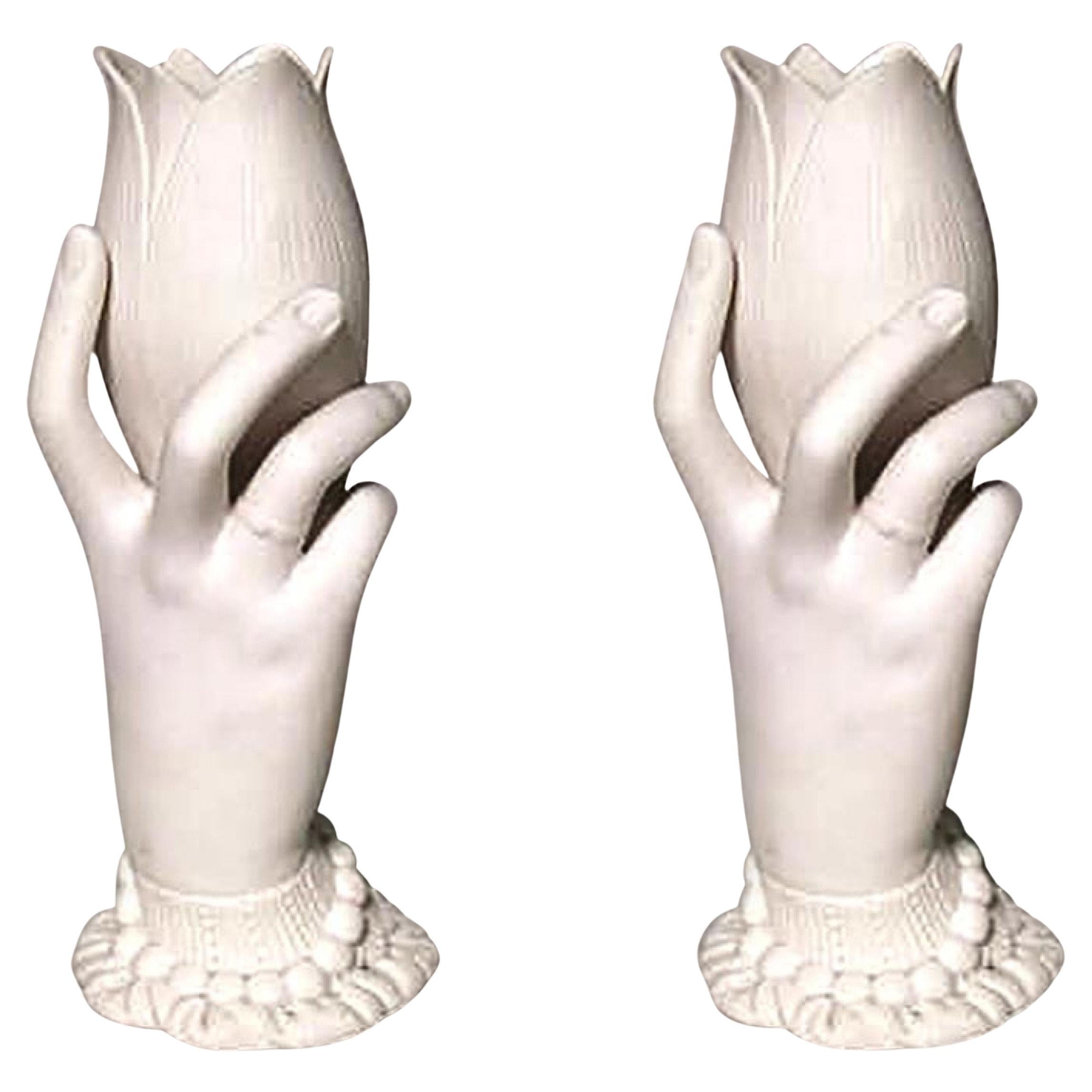 Pair of French Victorian White Parian Porcelain Hand Vases For Sale
