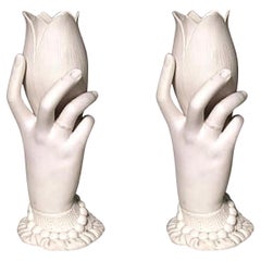Pair of French Victorian White Parian Porcelain Hand Vases