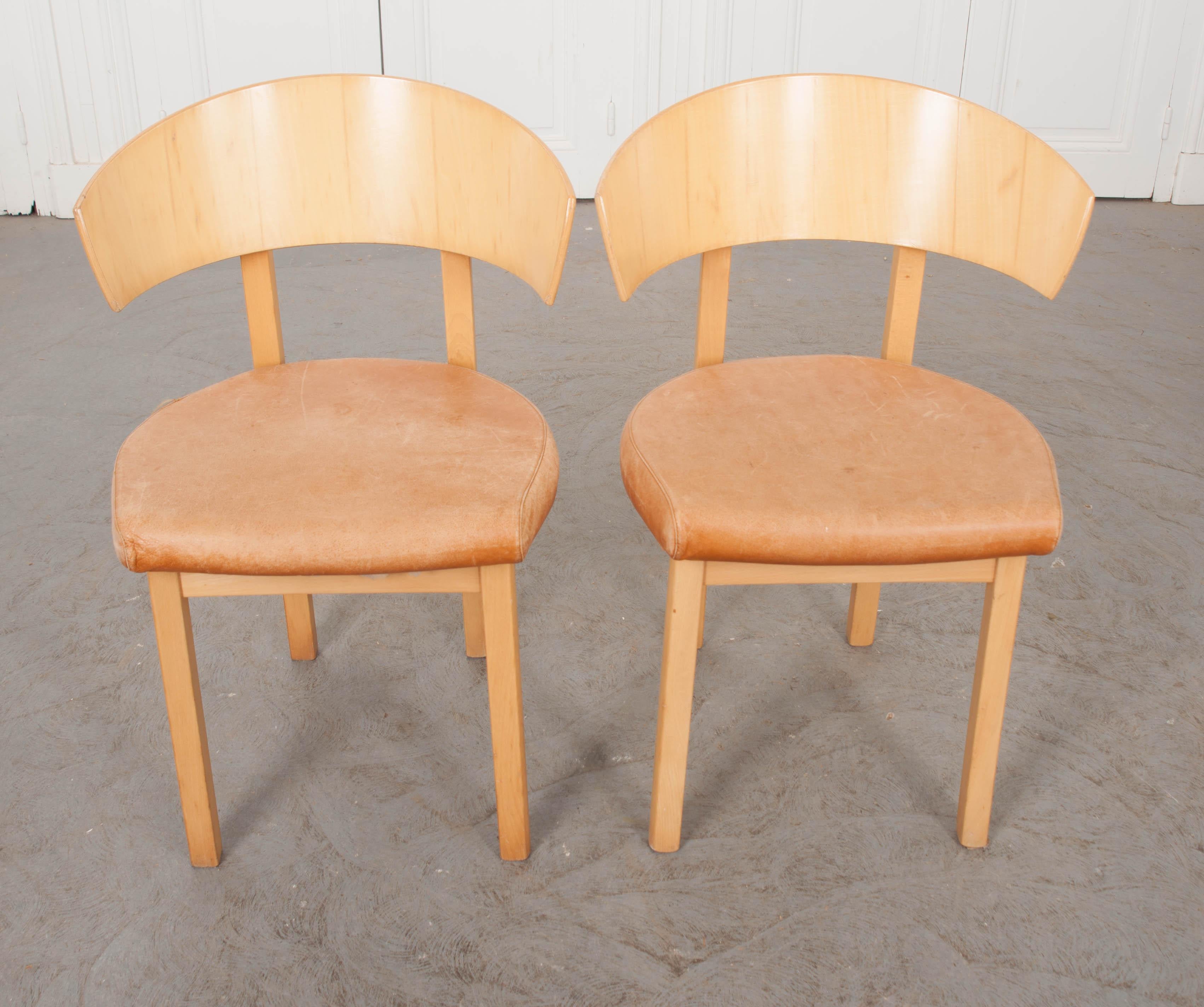 Wood Pair of French Vintage Art Deco-Style Side Chairs