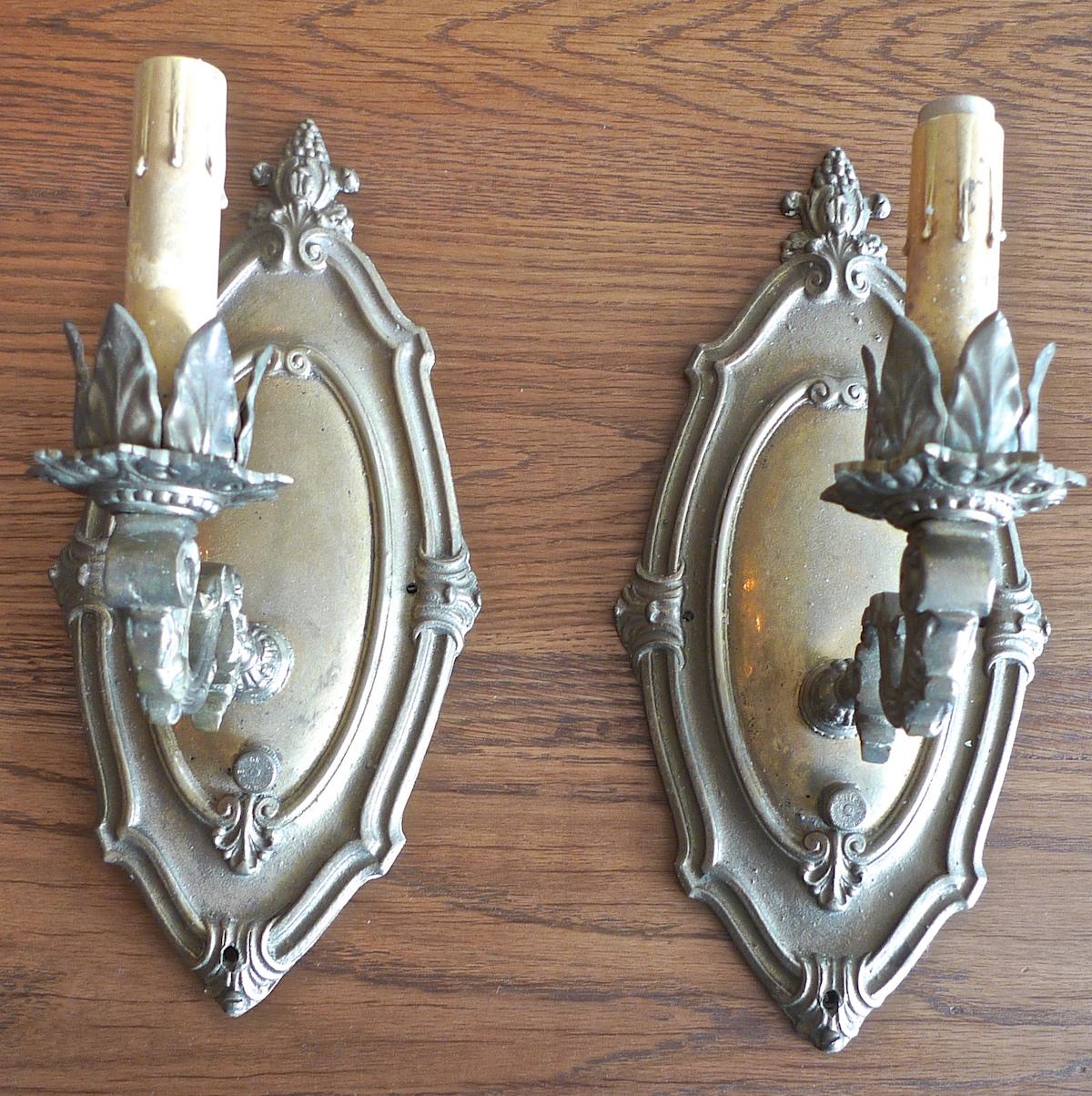 Pair of French Vintage Bronze Single Light Sconces with Control Switch

  
