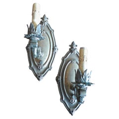 Pair of French Vintage Bronze Single Light Sconces with Control Switch