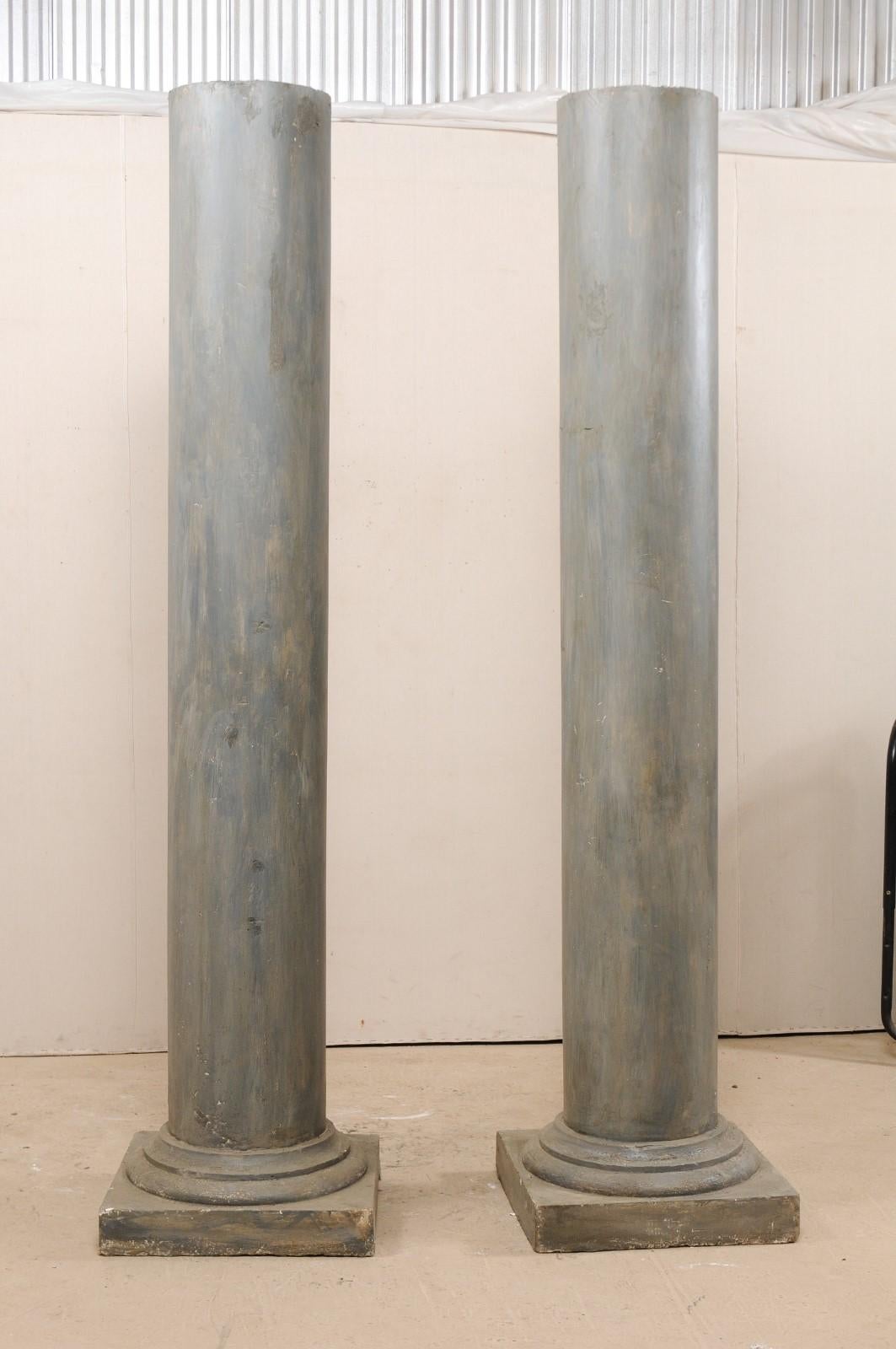 20th Century Pair of French Vintage Doric Style Painted Plaster Columns For Sale