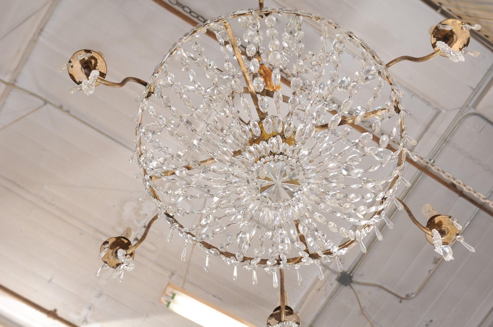 Pair of French Vintage Empire Style Six-Light Crystal Basket-Shaped Chandeliers 4