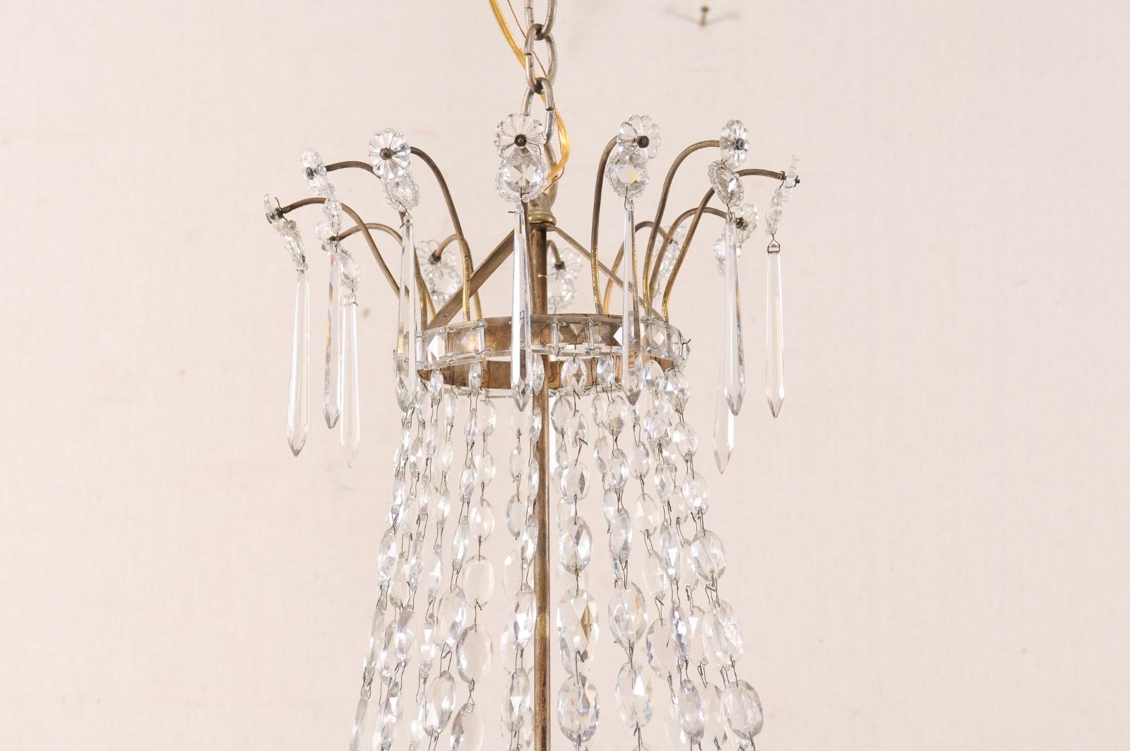 Pair of French Vintage Empire Style Six-Light Crystal Basket-Shaped Chandeliers In Good Condition In Atlanta, GA