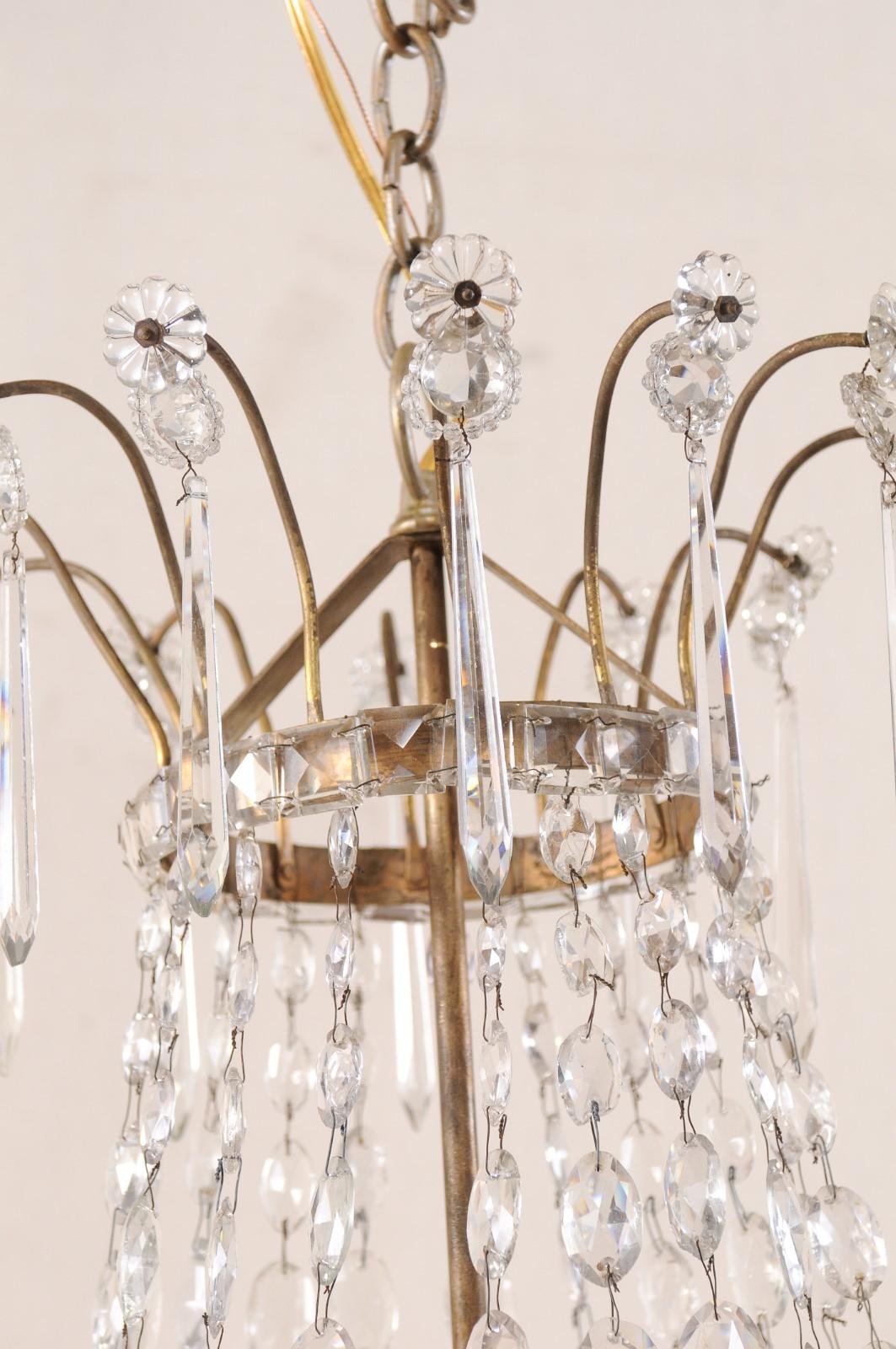 20th Century Pair of French Vintage Empire Style Six-Light Crystal Basket-Shaped Chandeliers