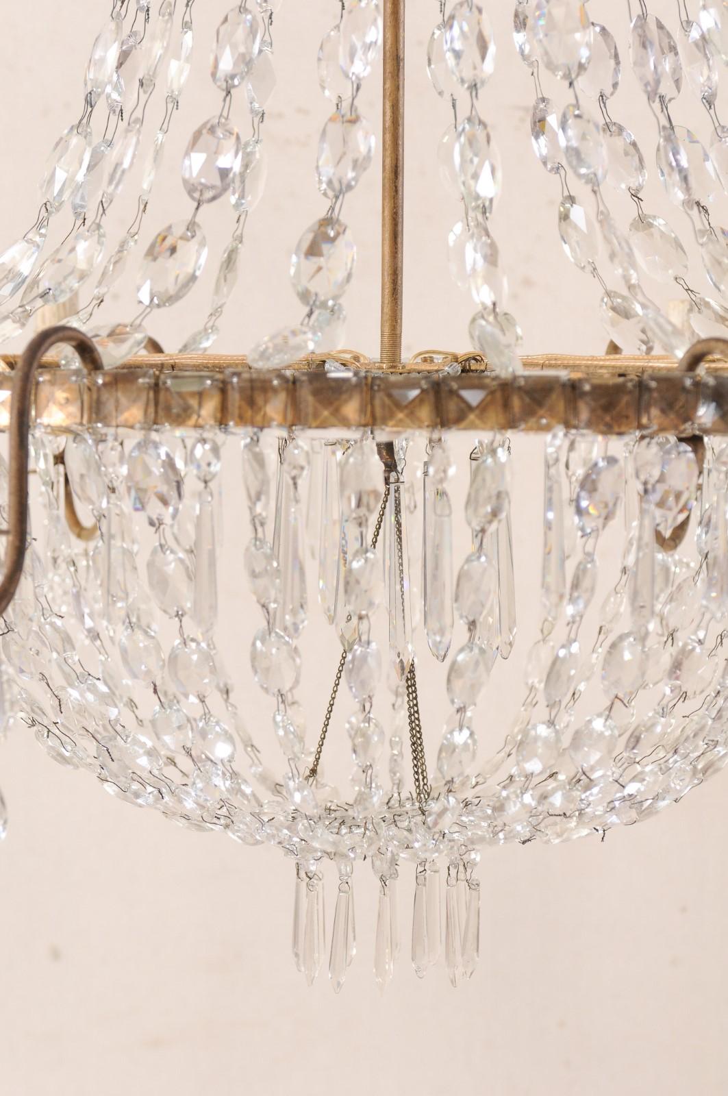 Pair of French Vintage Empire Style Six-Light Crystal Basket-Shaped Chandeliers For Sale 3