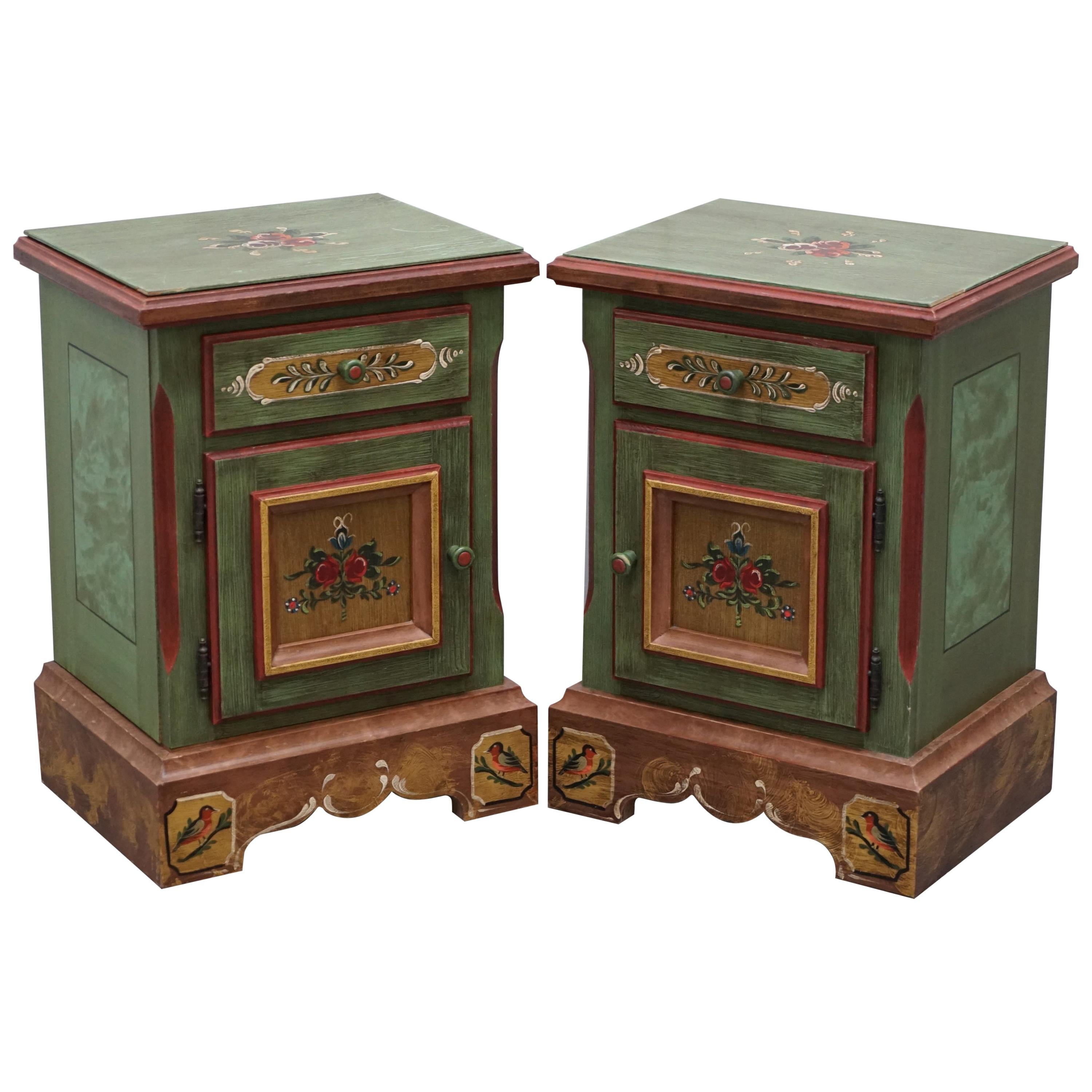 Pair of French Vintage Farmhouse Country Style Had Painted Side Cupboards Tables at 1stDibs